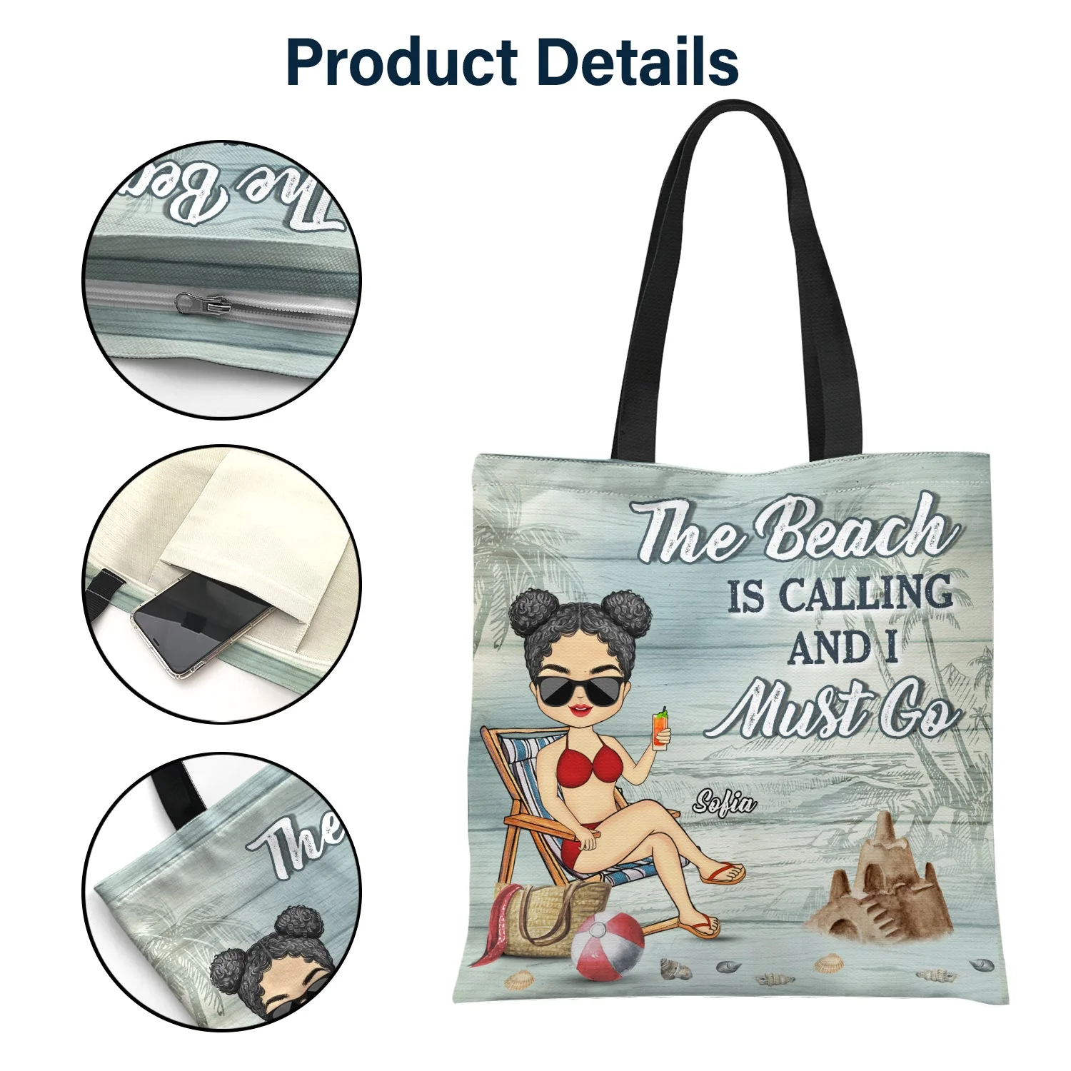 Just A Girl Who Loves Beaches - Gift For Women, Beach Lovers - Personalized Zippered Canvas Bag - Image 5