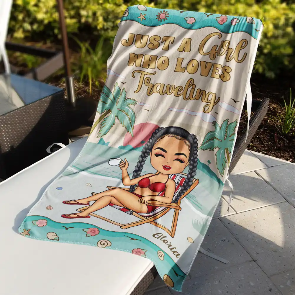 Just A Girl Who Loves Beaches Pastel Floral - Personalized Beach Towel - Image 3