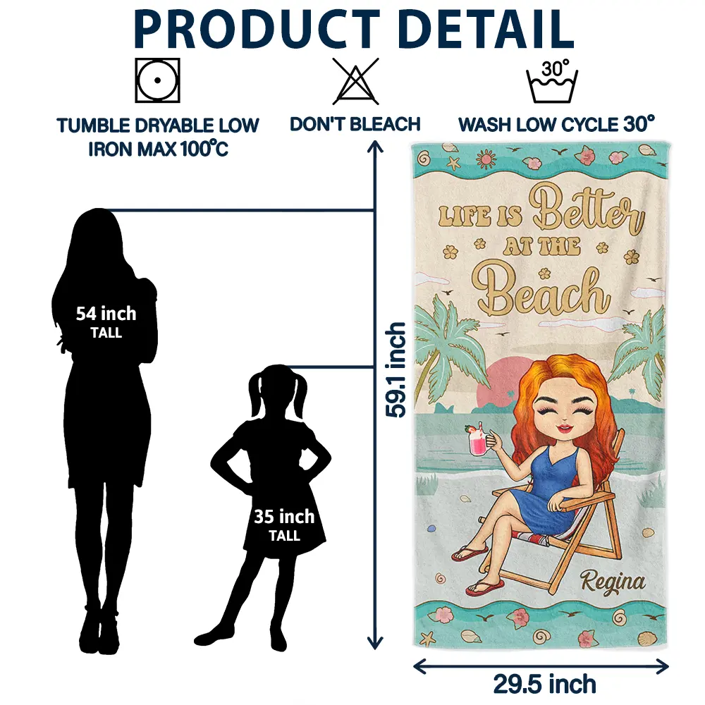 Just A Girl Who Loves Beaches Pastel Floral - Personalized Beach Towel - Image 6