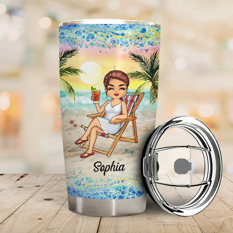 Just A Girl Who Loves Beaches - Personalized Custom Tumbler - Image 2