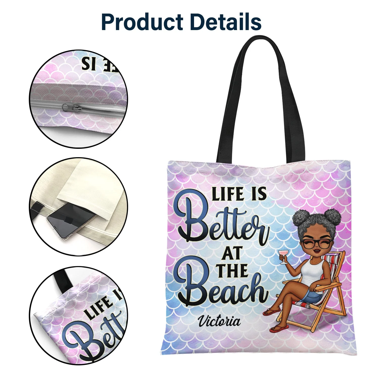 Just A Girl Who Loves Beaches Swimming Picnic Vacation Traveling - Birthday, Funny Gift For Her - Personalized Custom Zippered Canvas Bag - Image 5