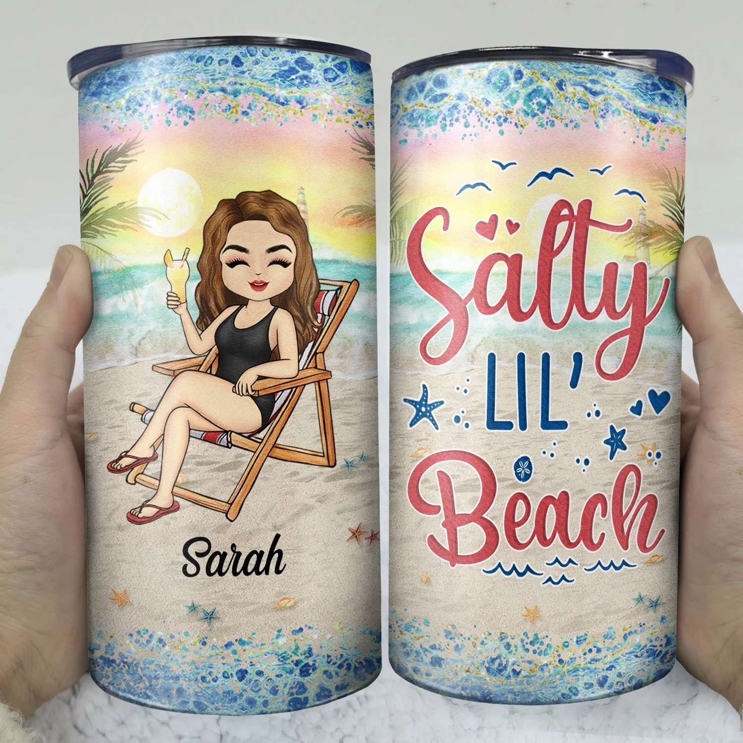 Just A Girl Who Loves Beaches Traveling - Vacation, Birthday Gift For Her, Beach Lovers - Personalized Custom 4 In 1 Can Cooler Tumbler - Image 3