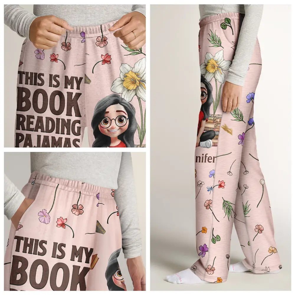 Just A Girl Who Loves Book Birth Month Flower - Personalized Sweatpants - Image 7