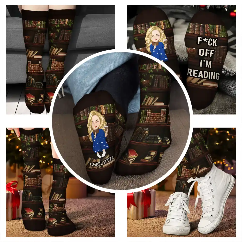 Just A Girl Who Loves Book - Personalized Socks - Image 4