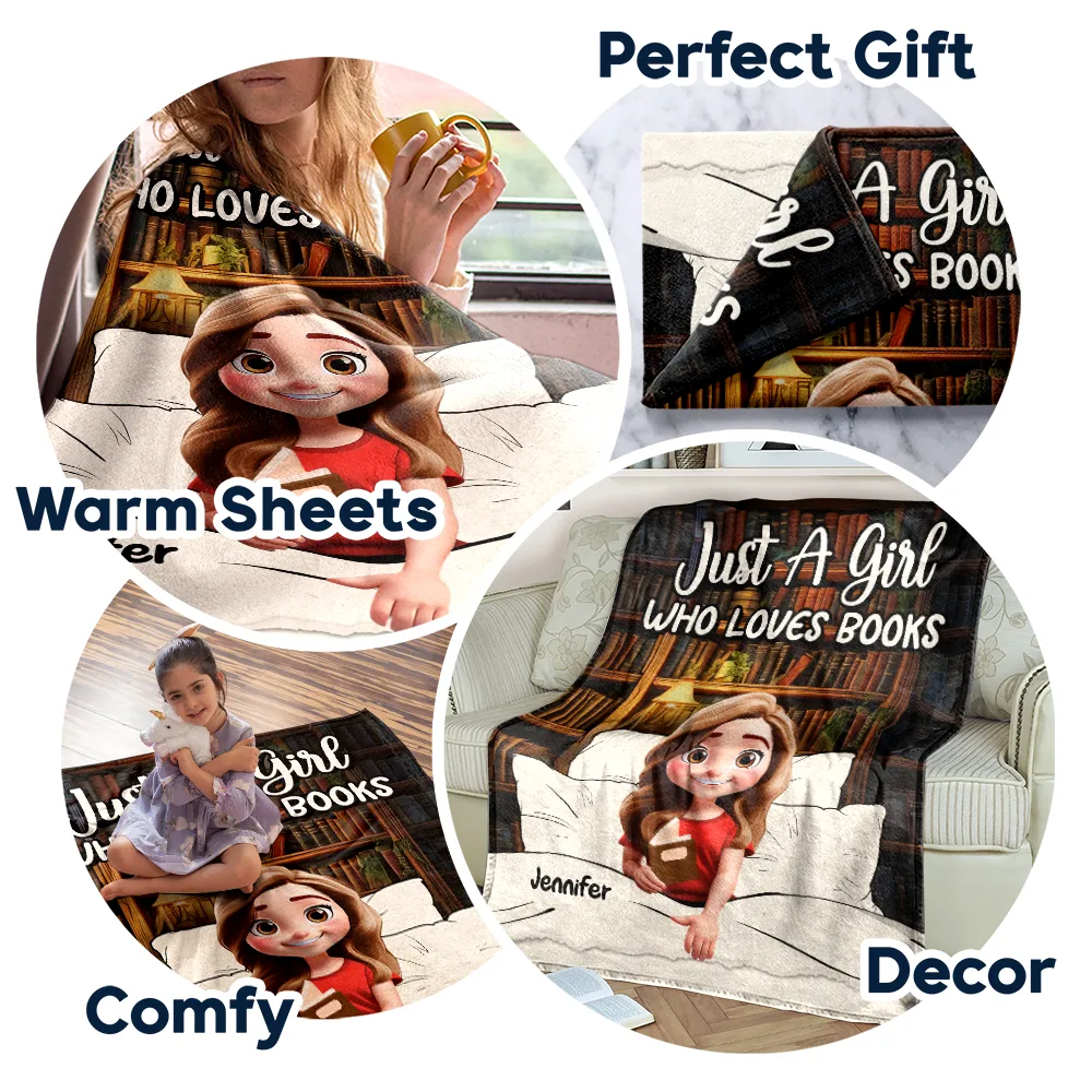 Just A Girl Who Loves Books 3D Effect - Personalized Fleece Blanket, Sherpa Blanket - Image 7