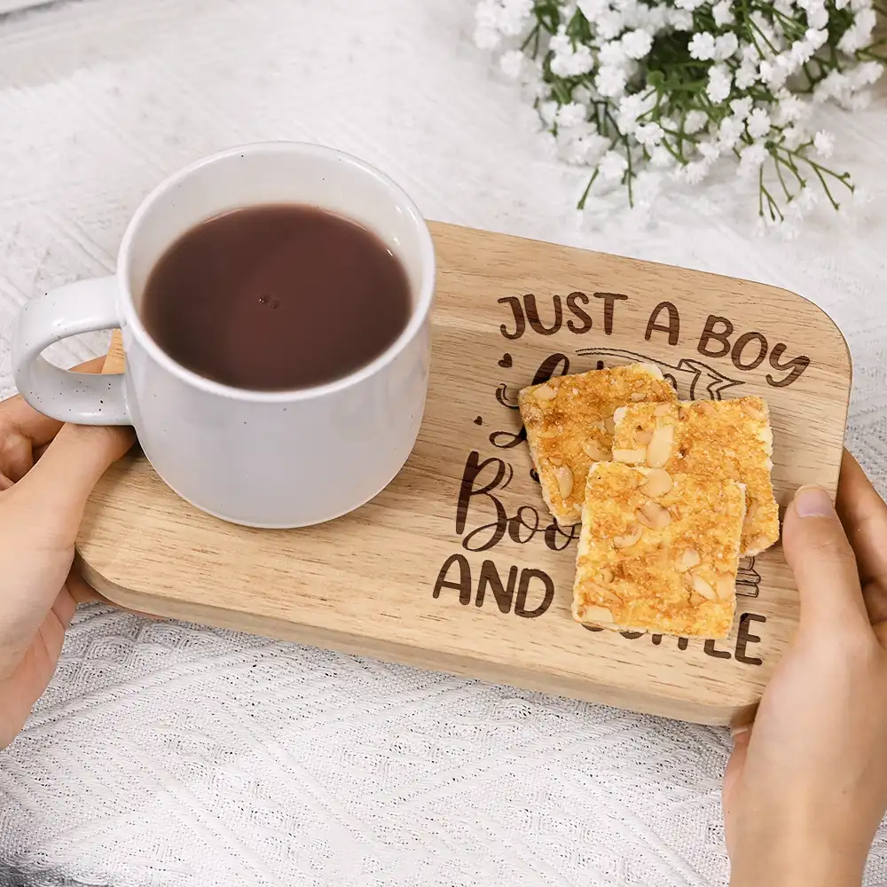 Just A Girl Who Loves Books And Coffee - Personalized Serving Board With Cup Holder - Image 5