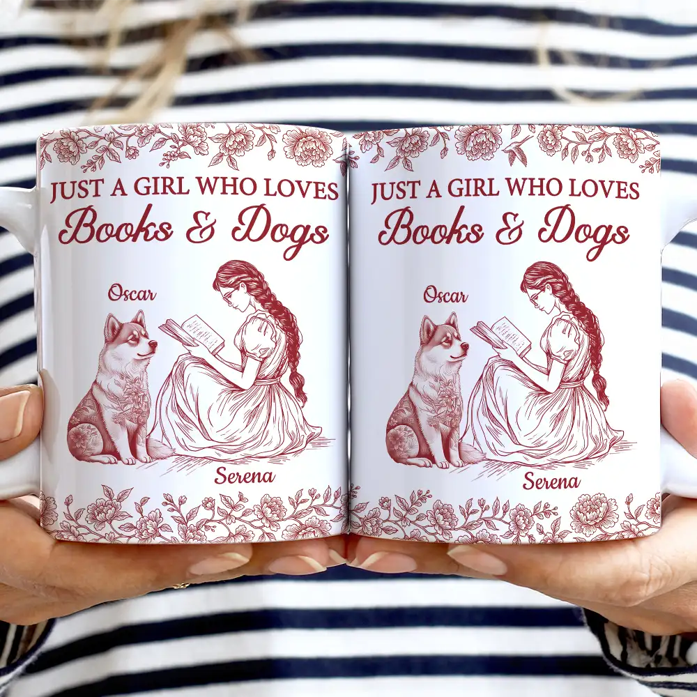 Just A Girl Who Loves Books And Dogs - Personalized White Edge-to-Edge Mug - Image 2