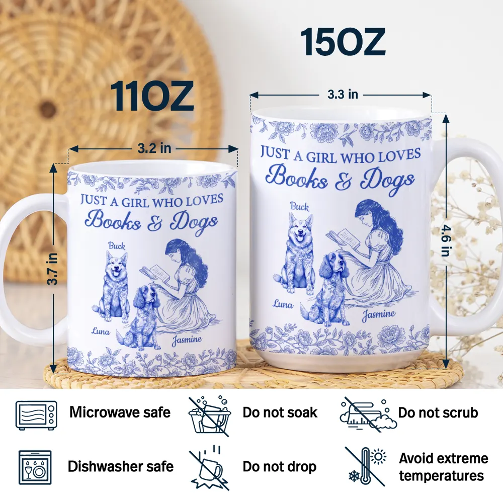 Just A Girl Who Loves Books And Dogs - Personalized White Edge-to-Edge Mug - Image 5