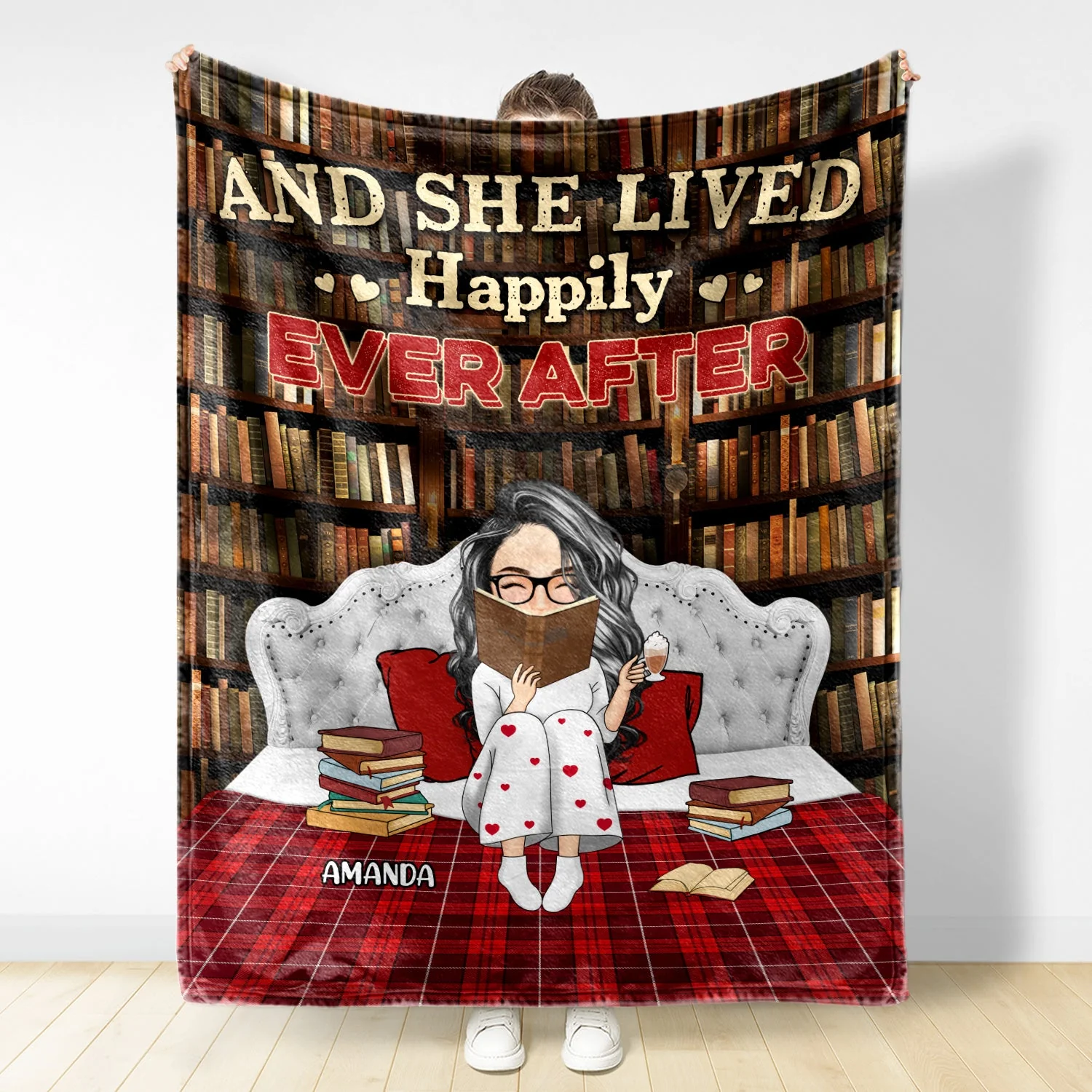 Just A Girl Who Loves Books Bed Sitting - Gift For Book Reading Lovers - Personalized Fleece Blanket - Image 3