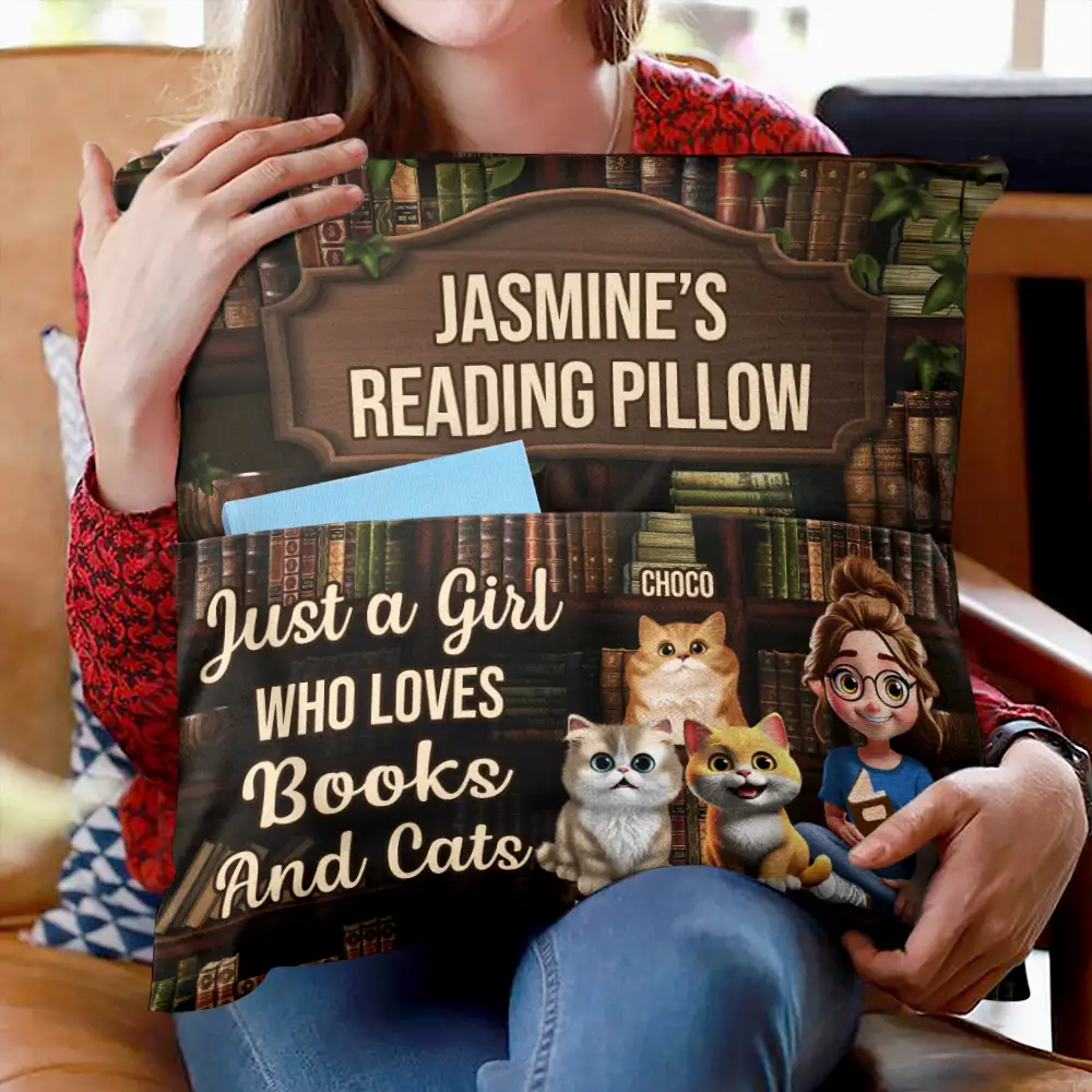 Just A Girl Who Loves Books & Cats - Personalized Pocket Pillow - Image 2