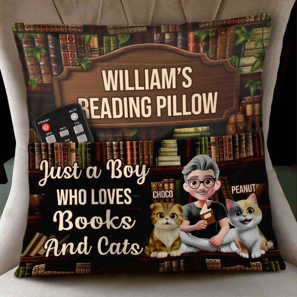 Just A Girl Who Loves Books & Cats - Personalized Pocket Pillow - Image 3