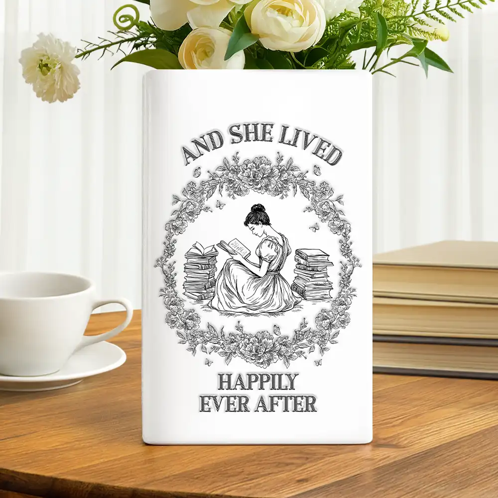 Just A Girl Who Loves Books Chinoiserie Toile 3D Inflated Effect - Personalized Ceramic Book Vase - Image 2