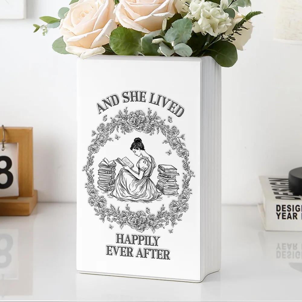 Just A Girl Who Loves Books Chinoiserie Toile 3D Inflated Effect - Personalized Ceramic Book Vase - Image 6