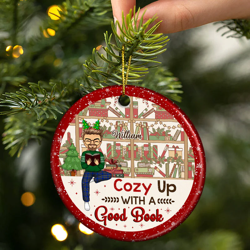 Just A Girl Who Loves Books & Christmas - Christmas Gift For Reading Lovers - Personalized Custom Circle Ceramic Ornament - Image 2