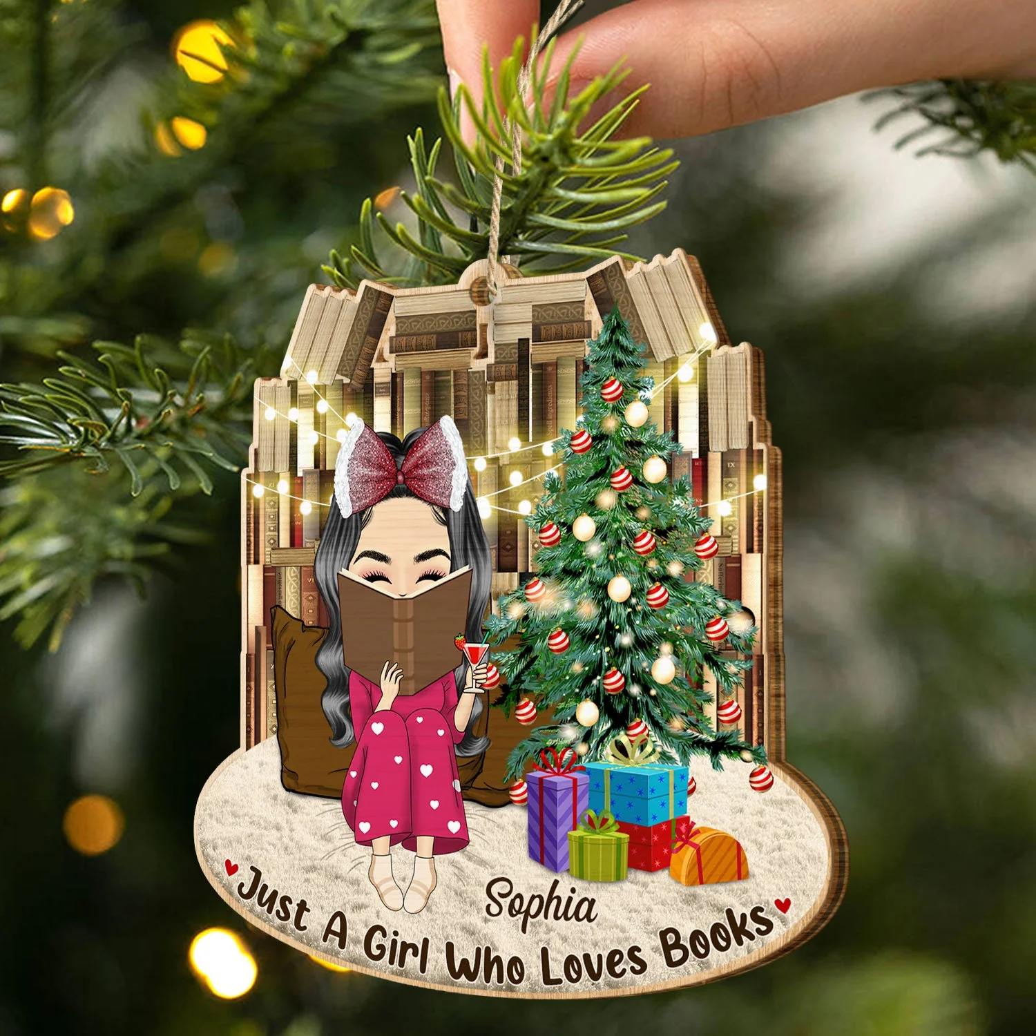 Just A Girl Who Loves Books - Christmas Gift For Reading Lovers - Personalized Custom Shaped Wooden Ornament - Image 2