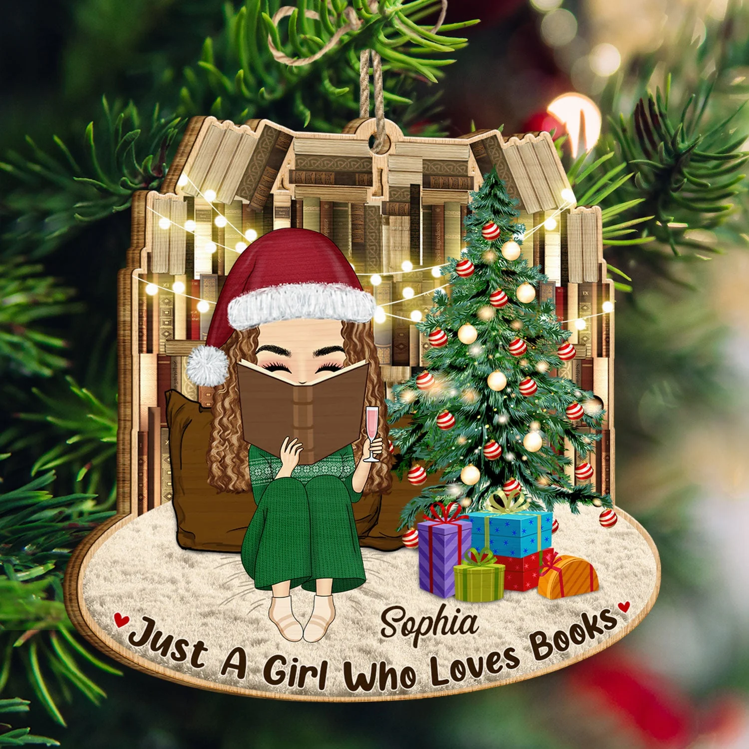 Just A Girl Who Loves Books - Christmas Gift For Reading Lovers - Personalized Custom Shaped Wooden Ornament - Image 3