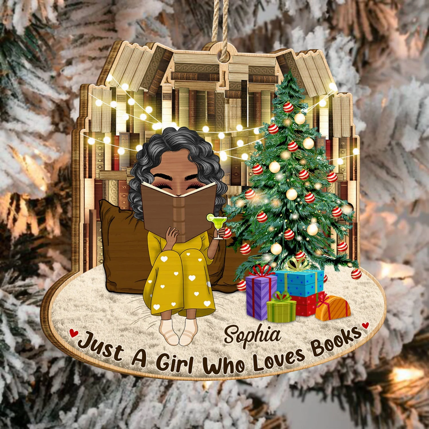 Just A Girl Who Loves Books - Christmas Gift For Reading Lovers - Personalized Custom Shaped Wooden Ornament - Image 4
