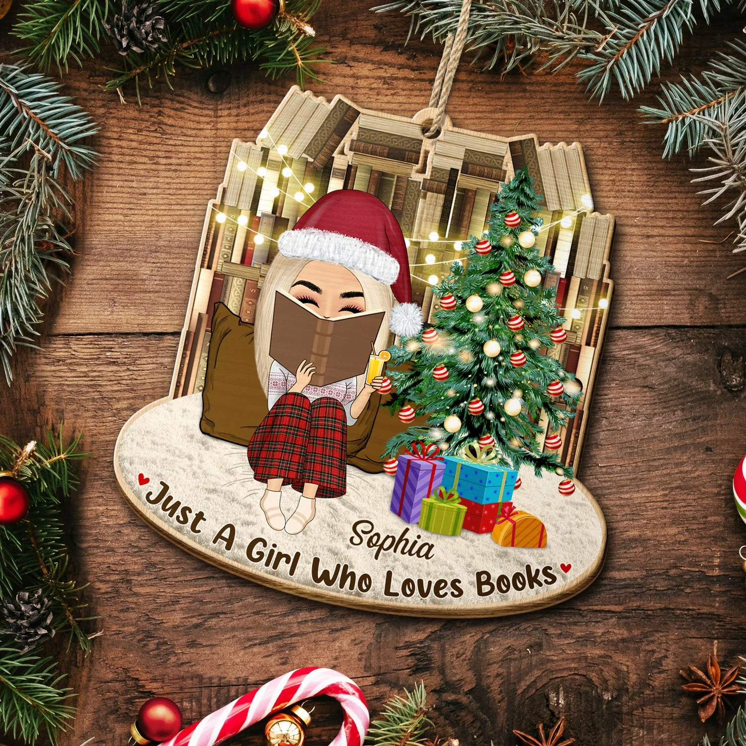 Just A Girl Who Loves Books - Christmas Gift For Reading Lovers - Personalized Custom Shaped Wooden Ornament - Image 5