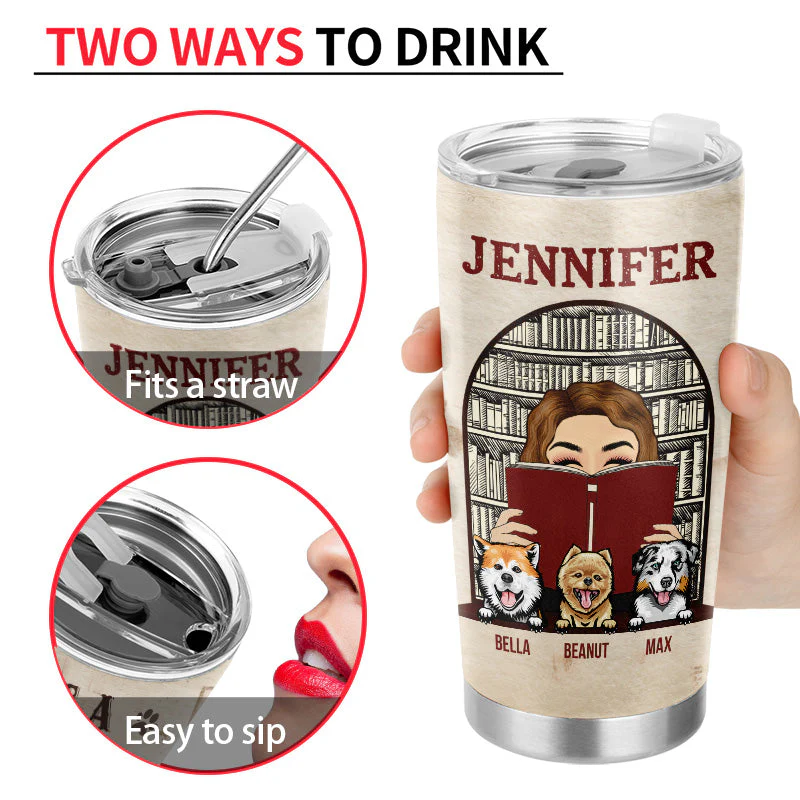 Just A Girl Who Loves Books & Dogs - Reading And Dog Lovers Gift - Personalized Custom Tumbler - Image 4