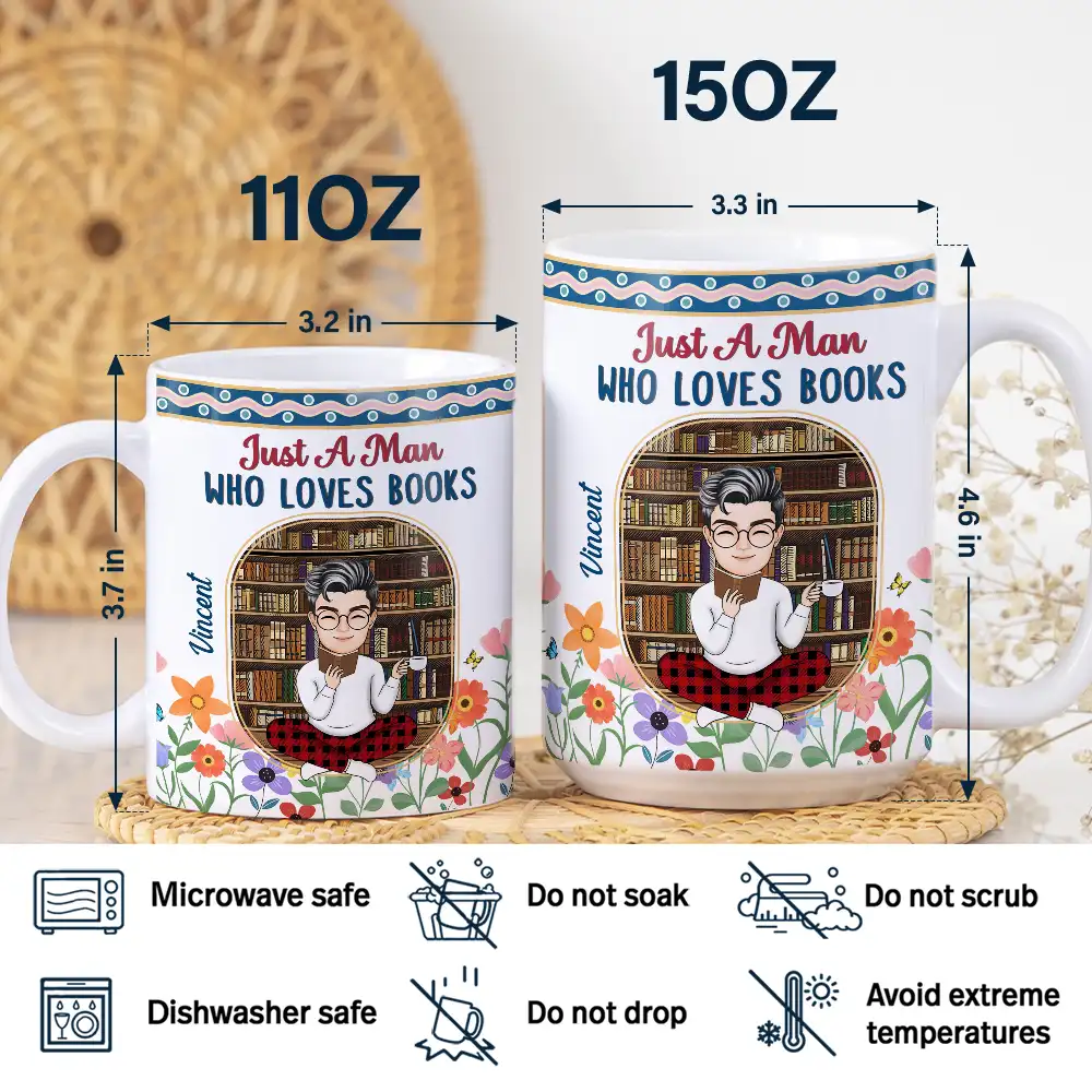 Just A Girl Who Loves Books Flower Garden - Personalized White Edge-to-Edge Mug - Image 5