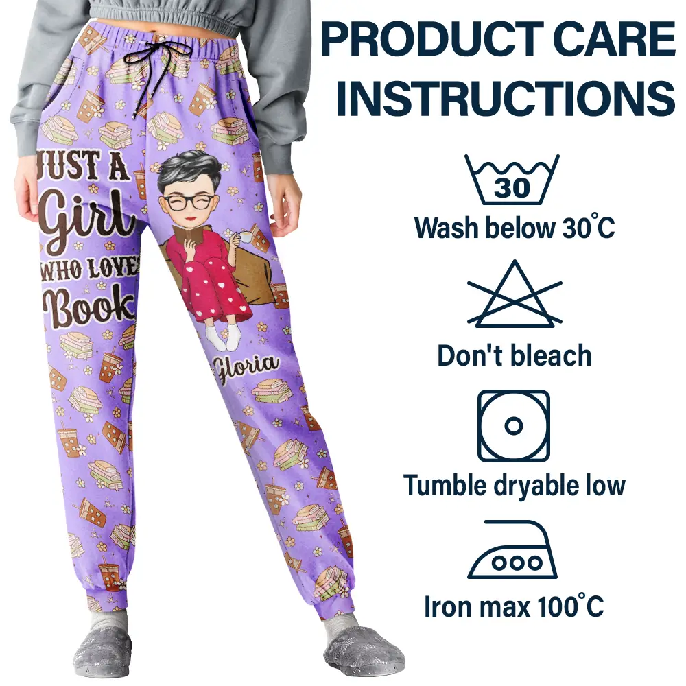 Just A Girl Who Loves Books Flower Pattern - Personalized Pajama Pants - Image 5