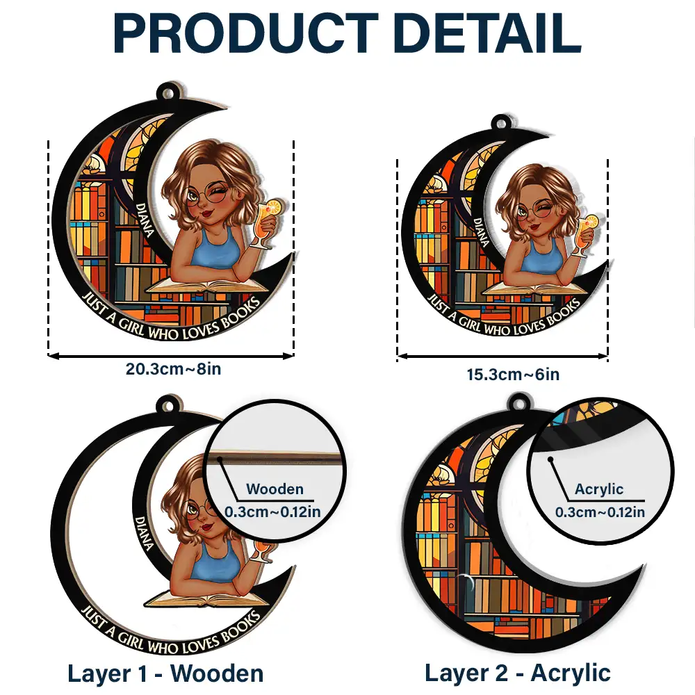 Just A Girl Who Loves Books Moon - Personalized Window Hanging Suncatcher Ornament - Image 5