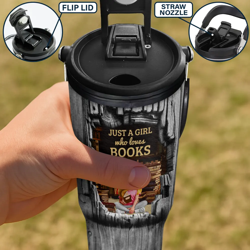 Just A Girl Who Loves Books - Personalized 30oz Tumbler With Handle - Image 4