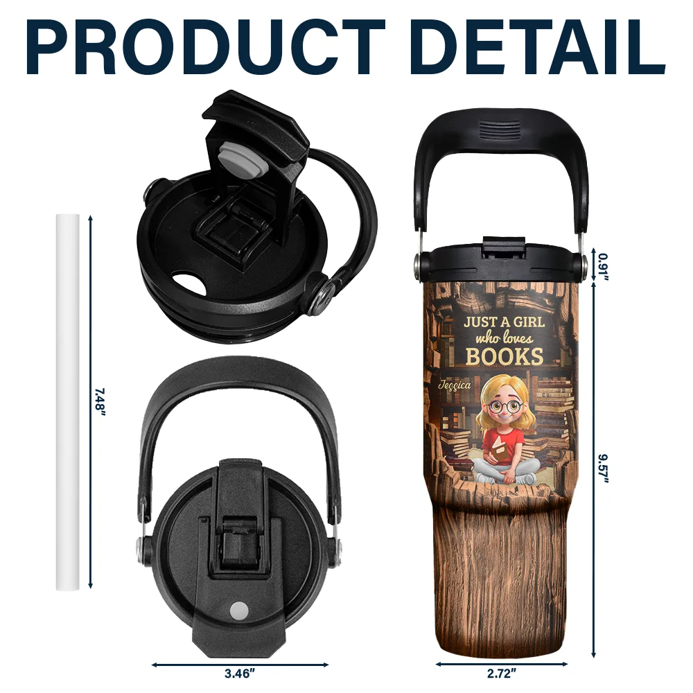 Just A Girl Who Loves Books - Personalized 30oz Tumbler With Handle - Image 5