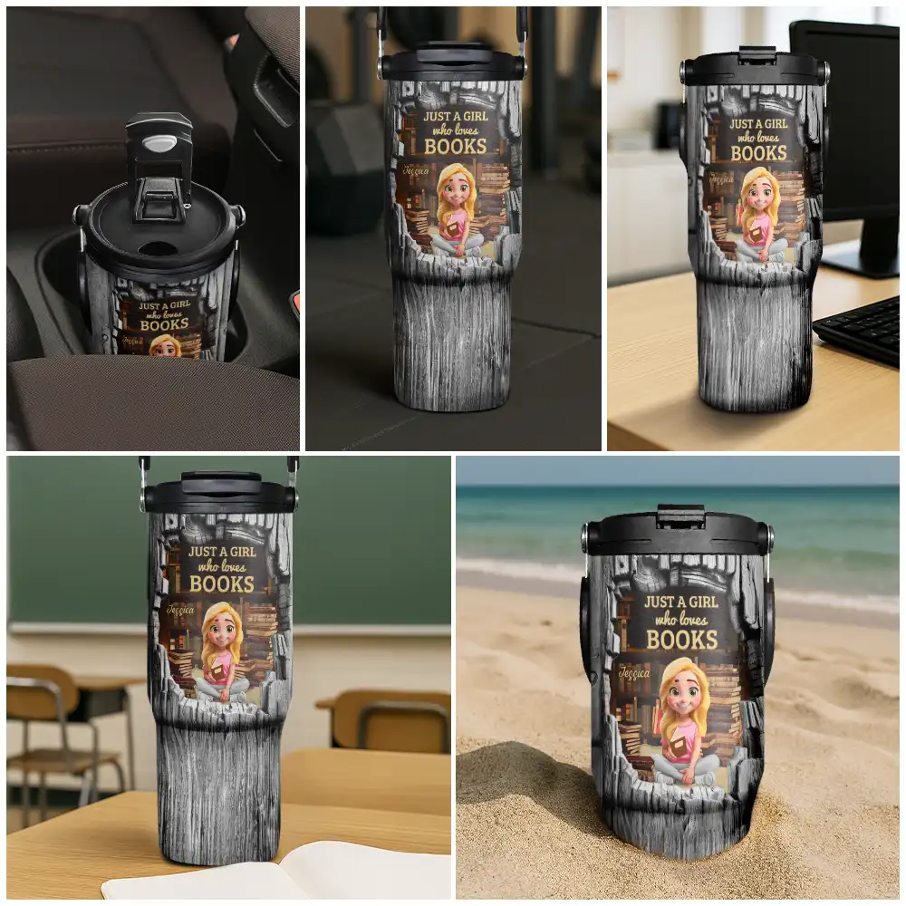 Just A Girl Who Loves Books - Personalized 30oz Tumbler With Handle - Image 6