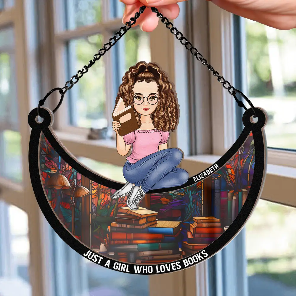 Just A Girl Who Loves Books - Personalized Window Hanging Suncatcher Ornament - Image 2