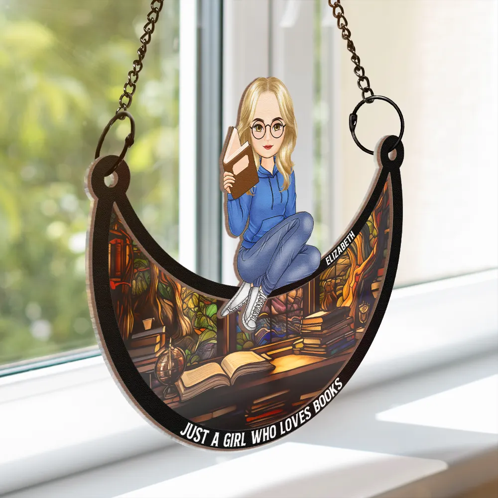 Just A Girl Who Loves Books - Personalized Window Hanging Suncatcher Ornament - Image 3