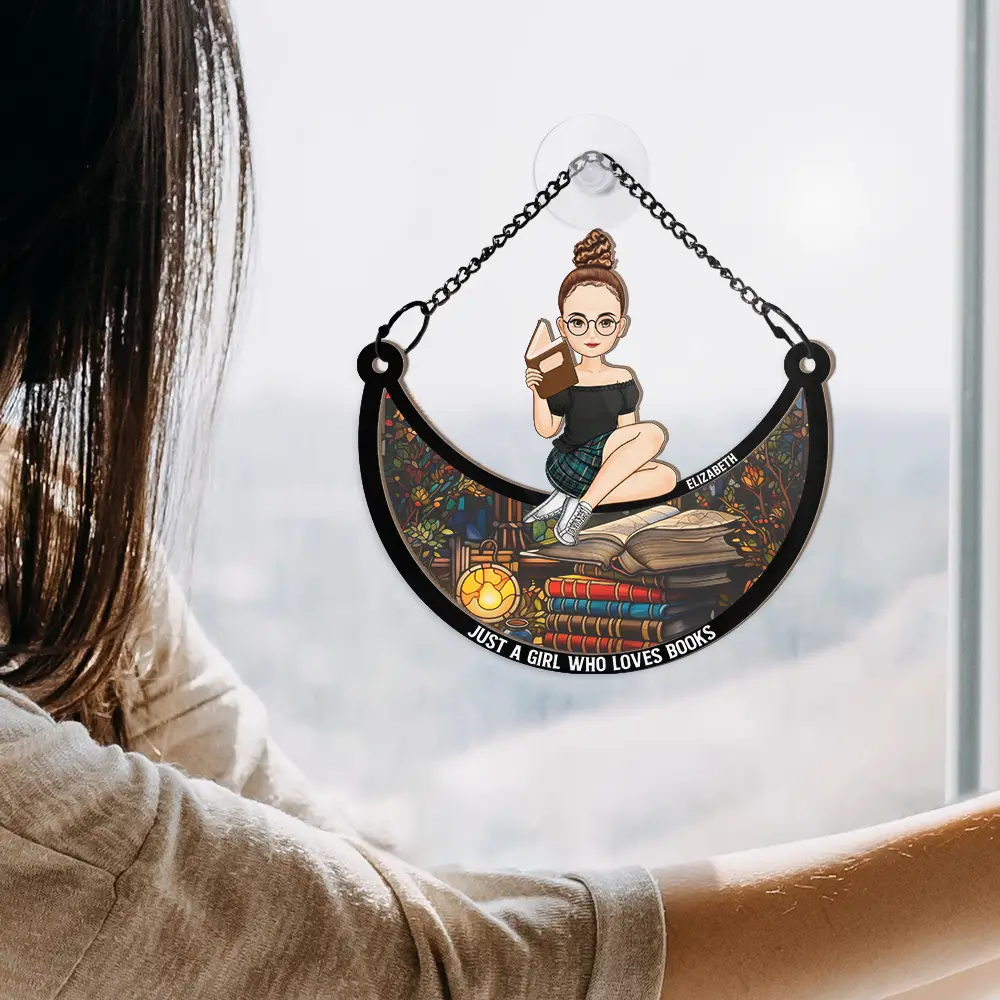 Just A Girl Who Loves Books - Personalized Window Hanging Suncatcher Ornament - Image 4