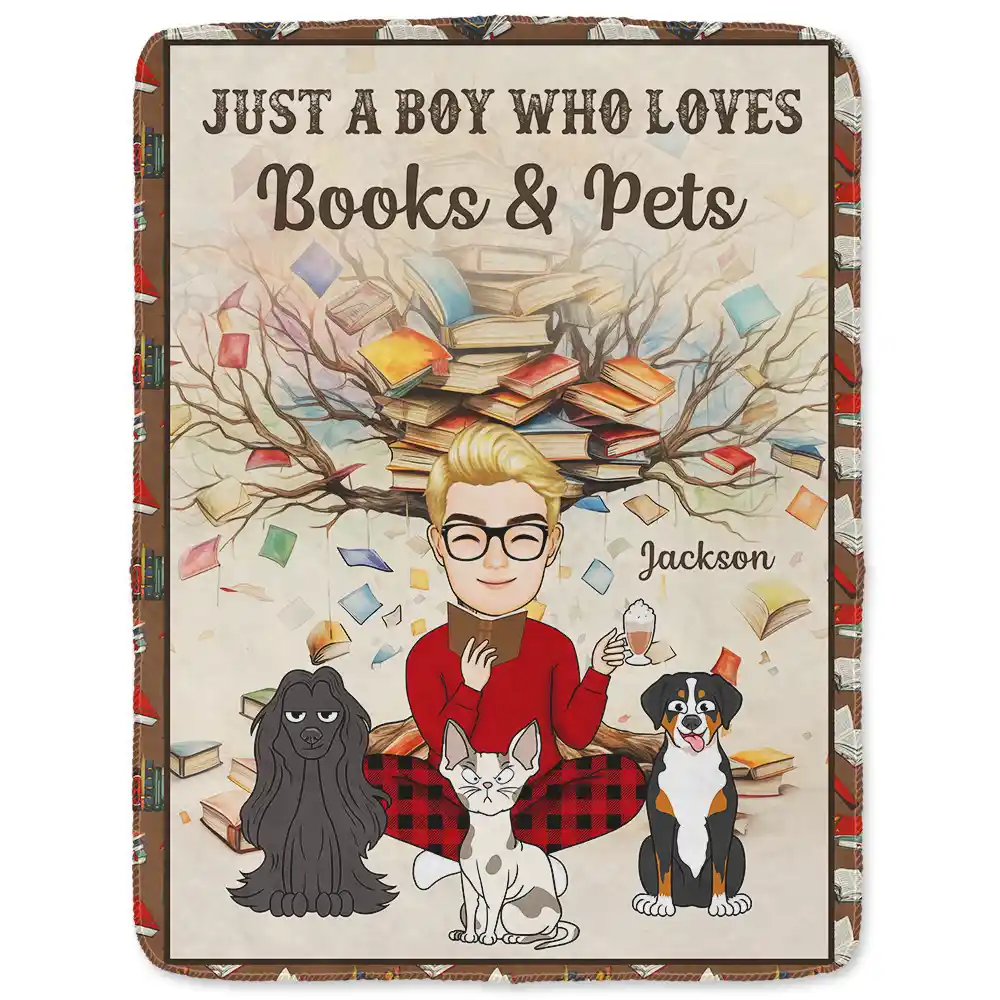 Just A Girl Who Loves Books & Pets - Personalized Fleece Blanket, Sherpa Blanket - Image 2