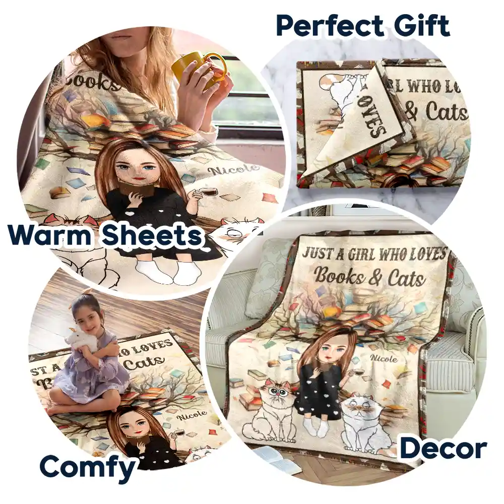 Just A Girl Who Loves Books & Pets - Personalized Fleece Blanket, Sherpa Blanket - Image 7