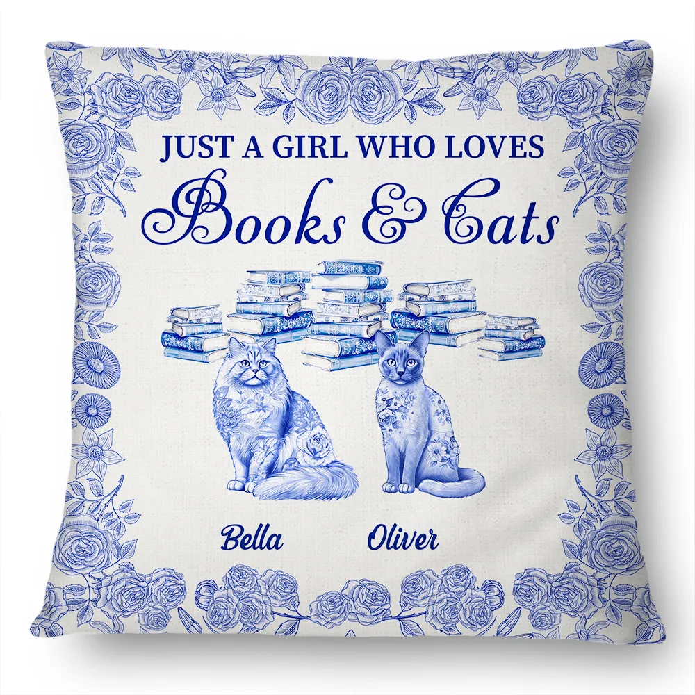 Just A Girl Who Loves Books & Pets Toile De Jouy Pattern - Personalized Pillow