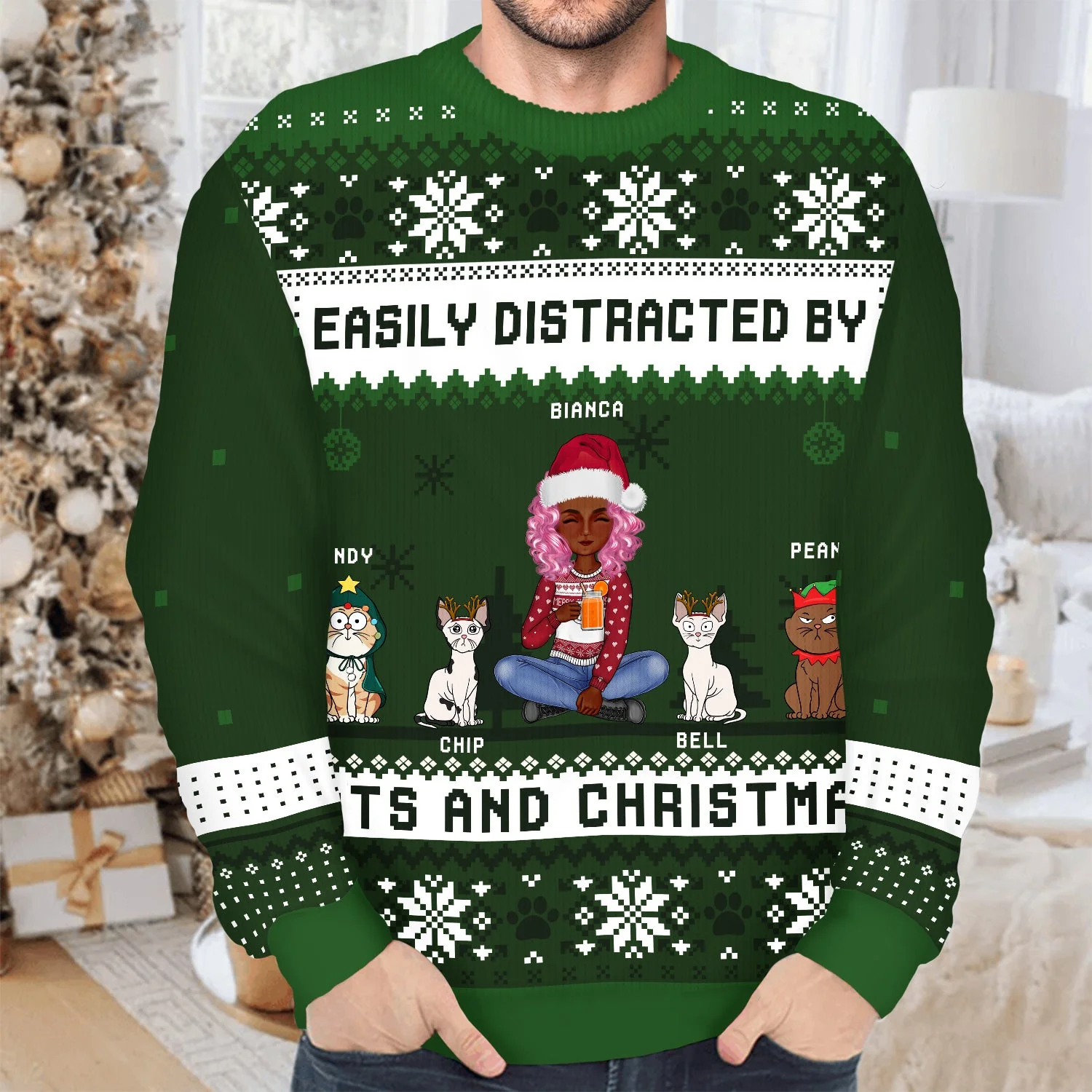 Just A Girl Who Loves Cats And Christmas Cartoon Style - Gift For Cat Moms, Cat Lovers - Personalized Unisex Ugly Sweater - Image 4