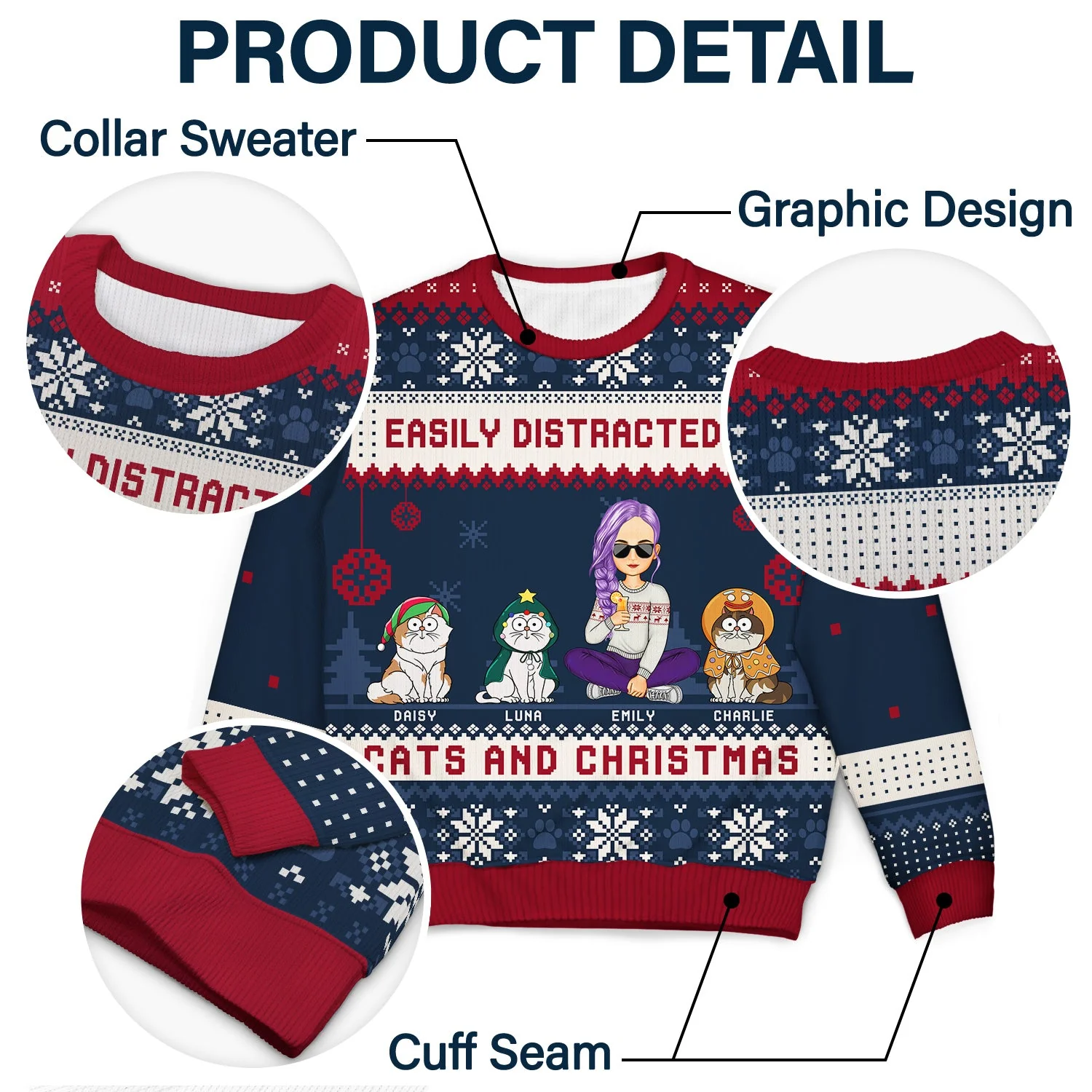 Just A Girl Who Loves Cats And Christmas Cartoon Style - Gift For Cat Moms, Cat Lovers - Personalized Unisex Ugly Sweater - Image 6