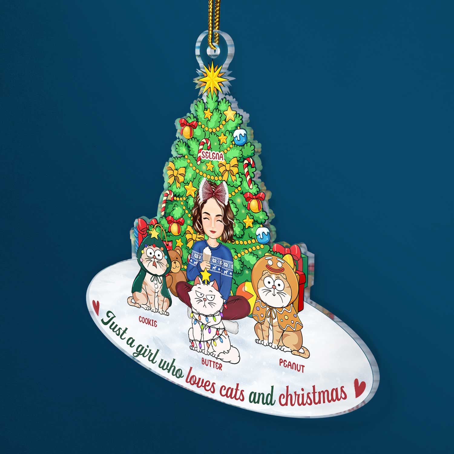Just A Girl Who Loves Cats And Christmas - Gift For Cat Lovers, Cat Moms - Personalized Cutout Acrylic Ornament - Image 2
