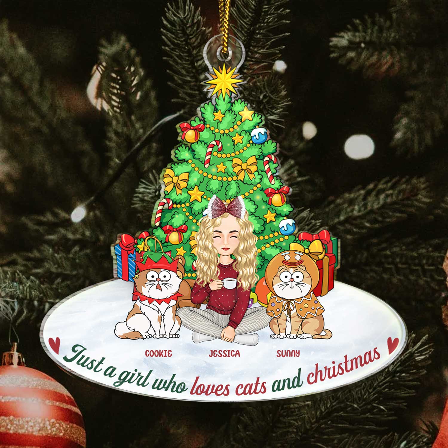 Just A Girl Who Loves Cats And Christmas - Gift For Cat Lovers, Cat Moms - Personalized Cutout Acrylic Ornament - Image 3