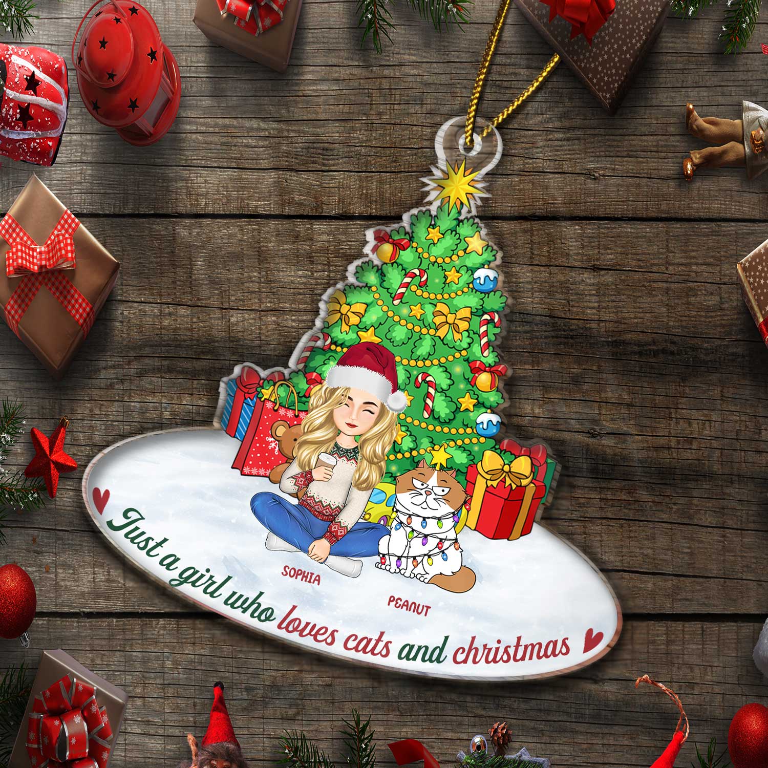 Just A Girl Who Loves Cats And Christmas - Gift For Cat Lovers, Cat Moms - Personalized Cutout Acrylic Ornament - Image 6
