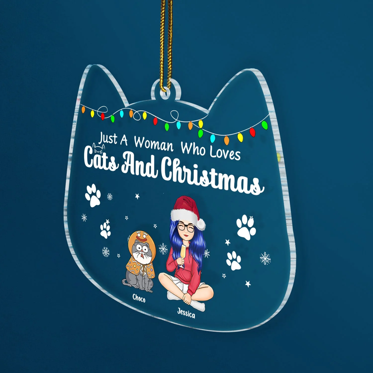 Just A Girl Who Loves Cats & Christmas - Gift For Cat Lovers, Cat Mom - Personalized Custom Shaped Acrylic Ornament - Image 2