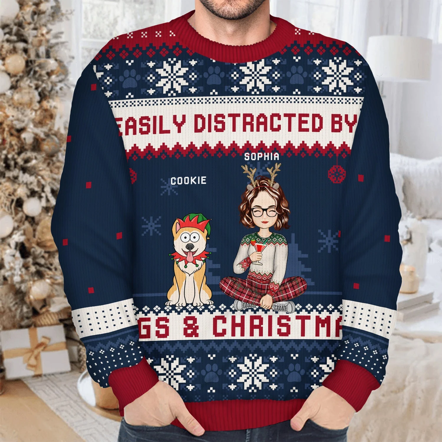 Just A Girl Who Loves Dogs And Christmas Cartoon Style - Gift For Dog Moms, Dog Lovers - Personalized Unisex Ugly Sweater - Image 4