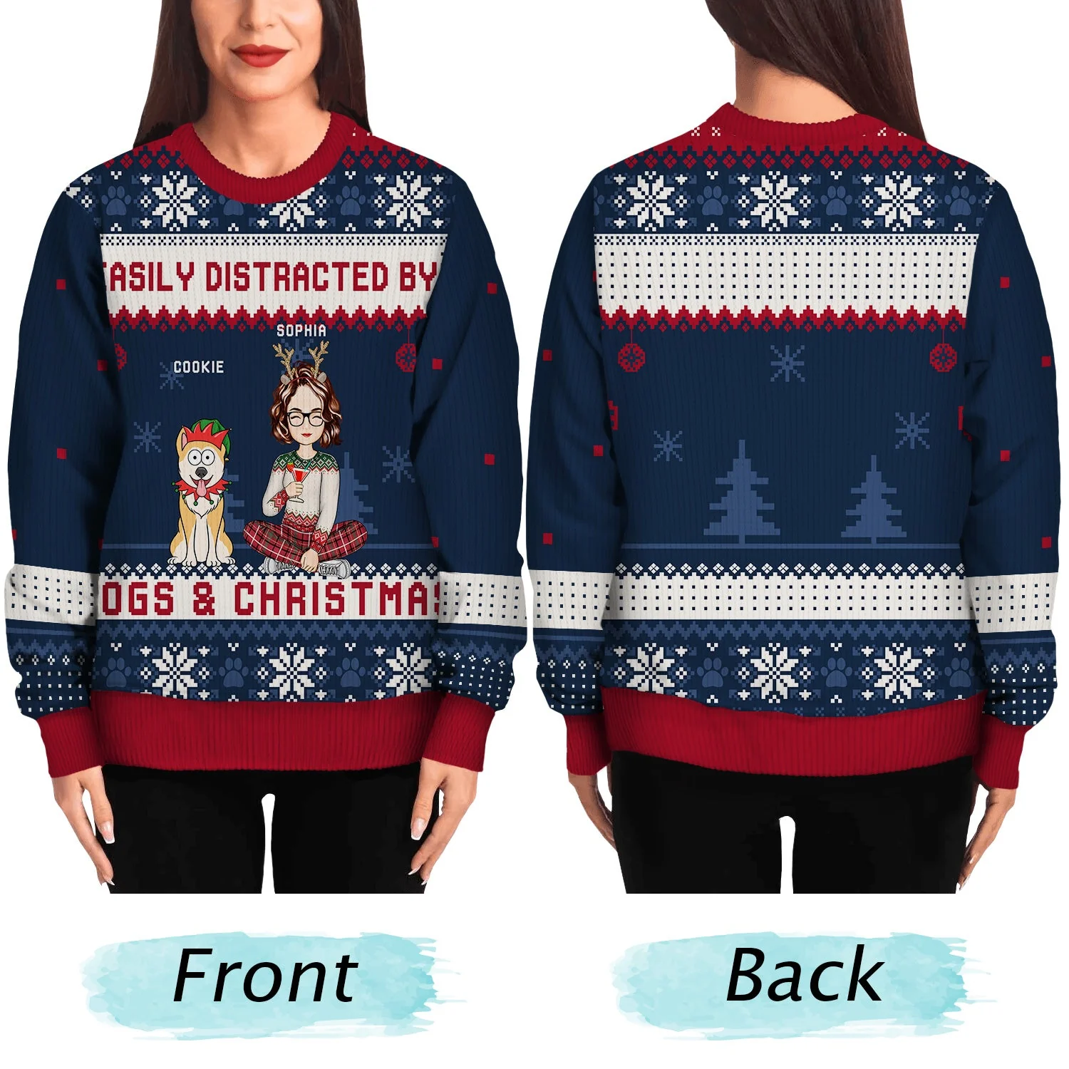 Just A Girl Who Loves Dogs And Christmas Cartoon Style - Gift For Dog Moms, Dog Lovers - Personalized Unisex Ugly Sweater - Image 5