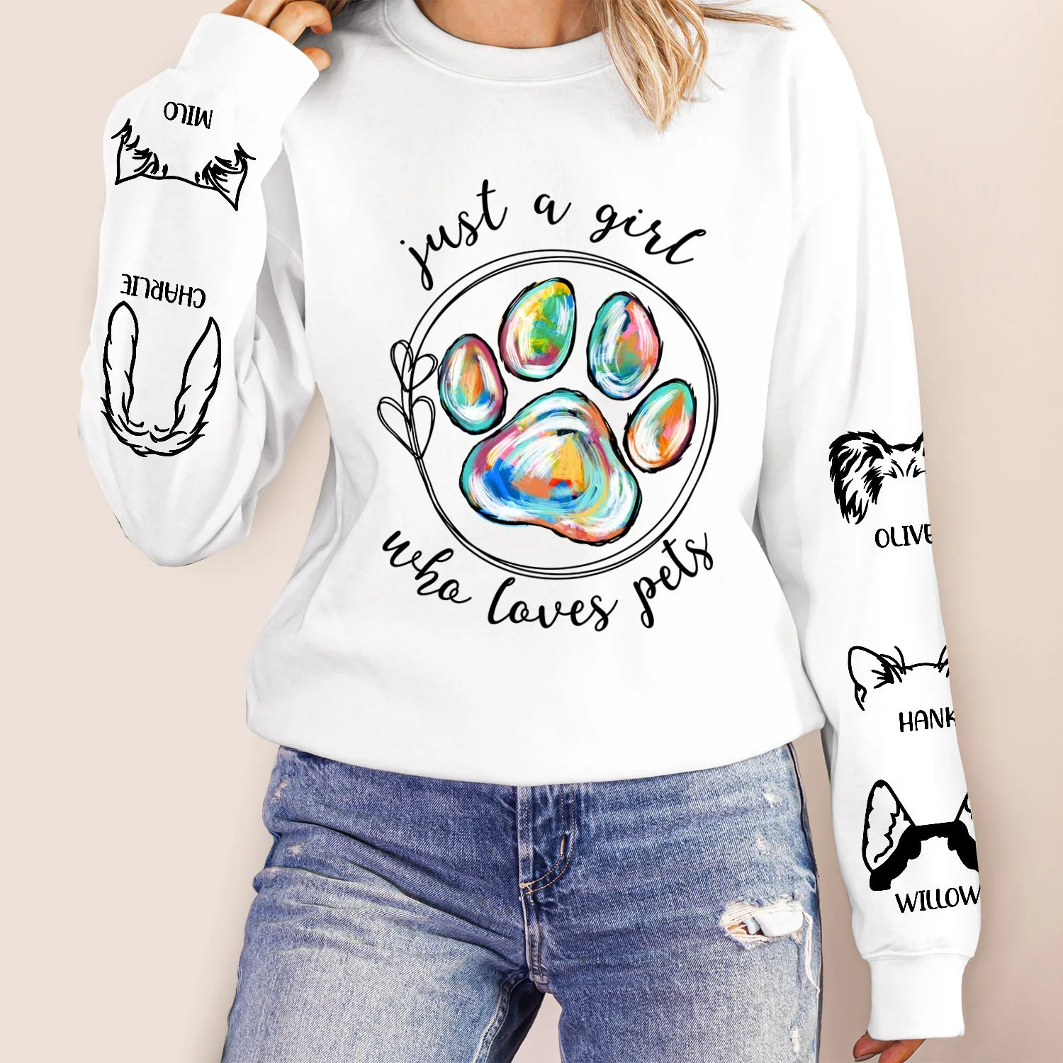Just A Girl Who Loves Dogs Cats - Birthday, Loving Gift For Dog Lover, Cat Mom, Pet Mum - Personalized Unisex Sweatshirt With Design On Sleeve - Image 5