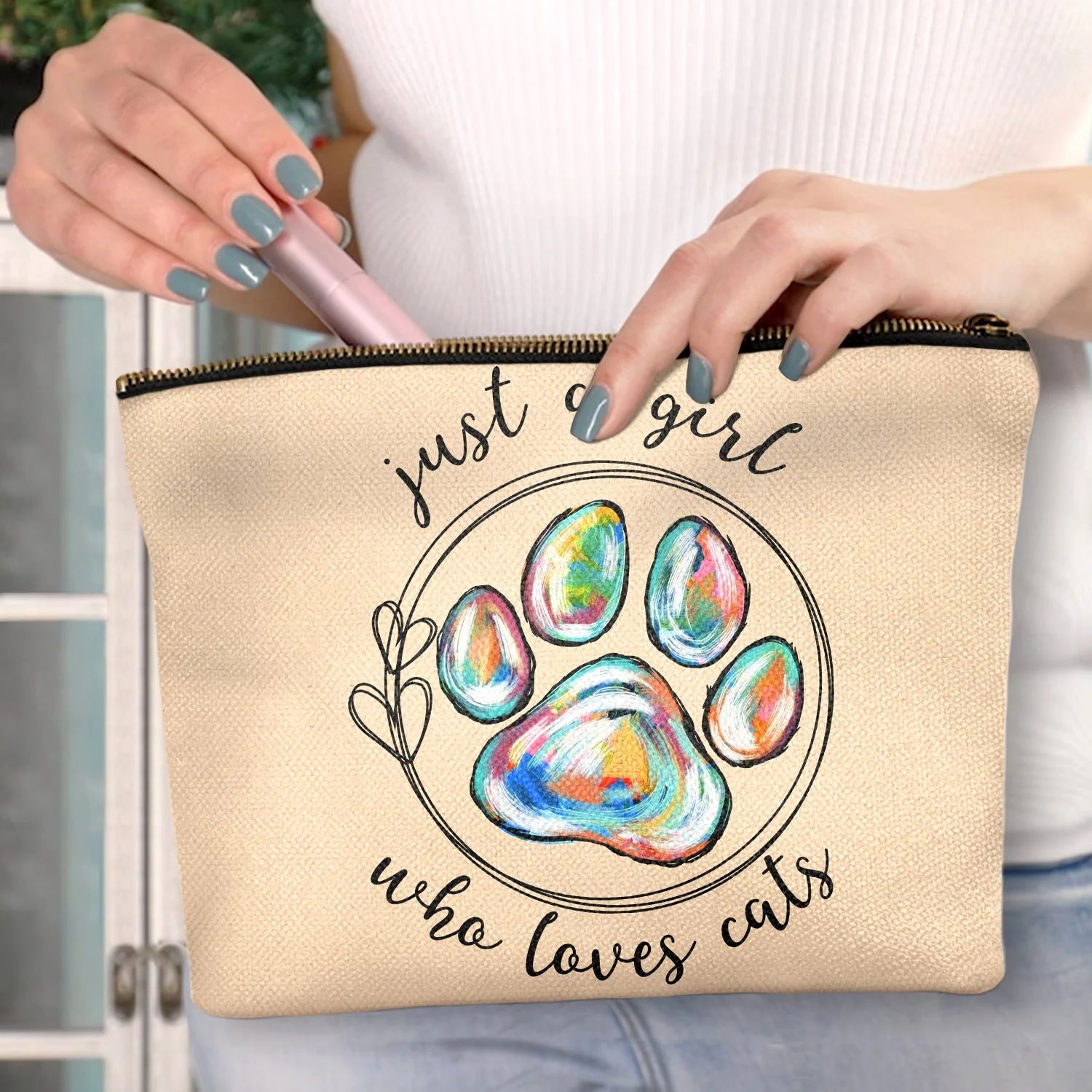 Just A Girl Who Loves Dogs Cats - Birthday, Loving Gift For Pet Lovers, Dog Lovers, Cat Lovers - Personalized Cosmetic Bag - Image 3