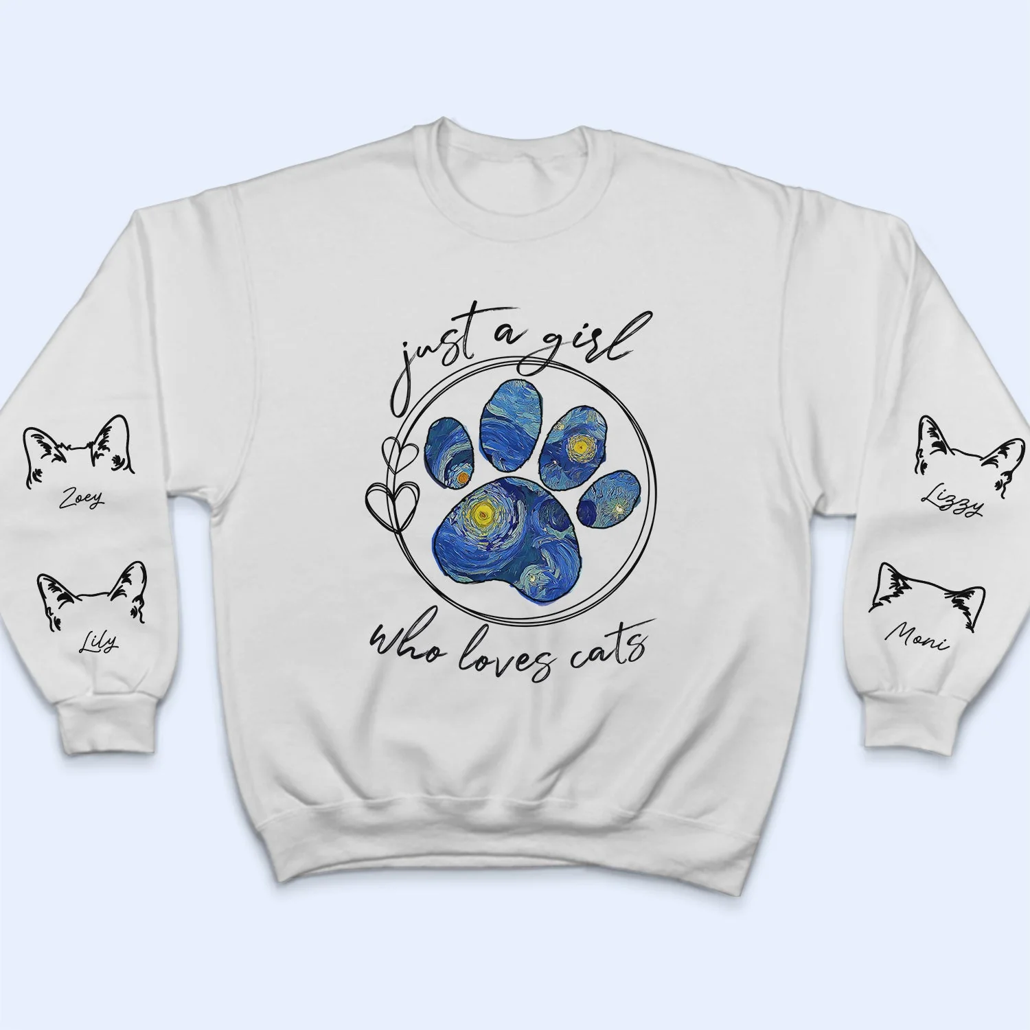 Just A Girl Who Loves Dogs Cats Night Sky - Birthday, Loving Gift For Dog Lover, Cat Mom, Pet Mum - Personalized Unisex Sweatshirt With Design On Sleeve - Image 3