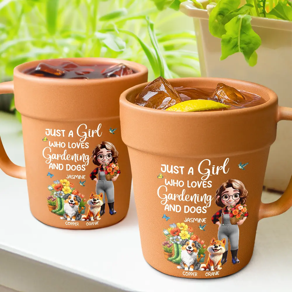 Just A Girl Who Loves Gardening And Dogs - Personalized Plant Pot Ceramic Mug - Image 2