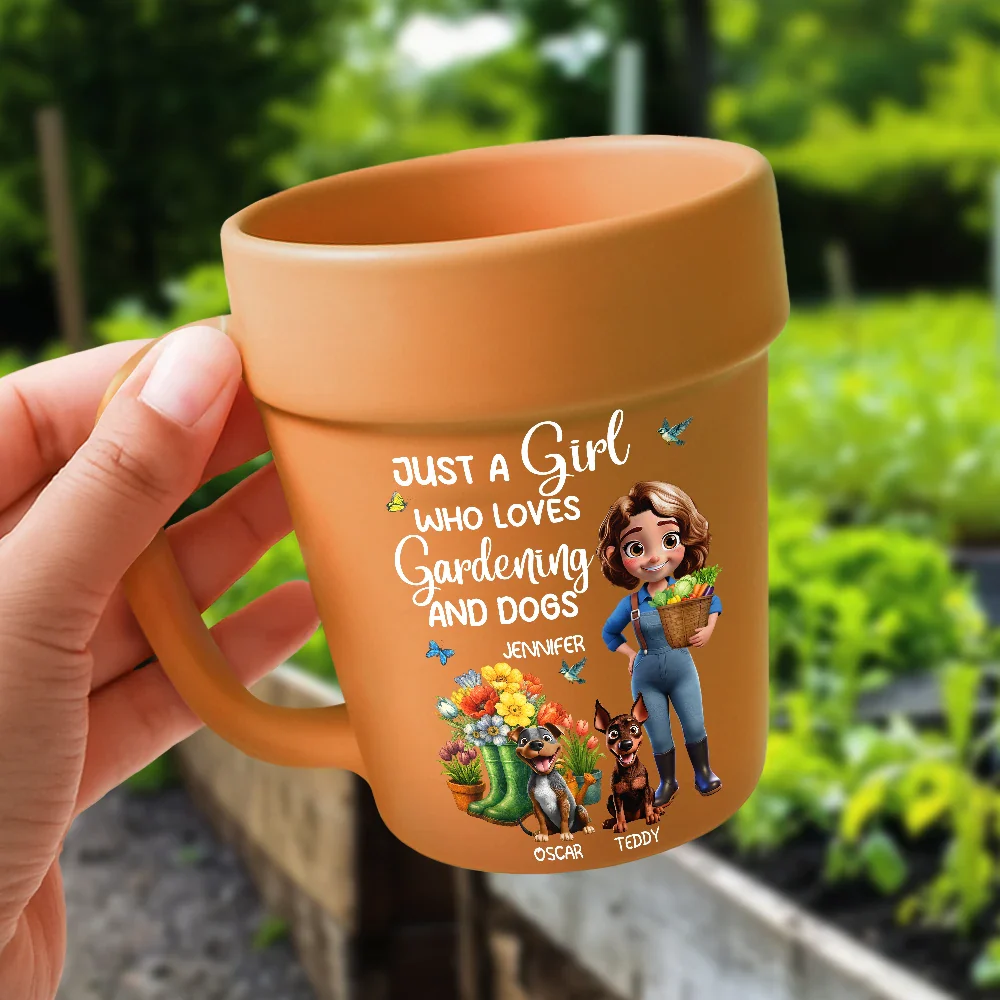 Just A Girl Who Loves Gardening And Dogs - Personalized Plant Pot Ceramic Mug - Image 5