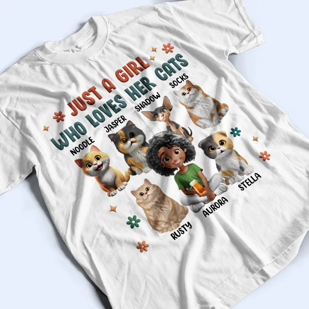 Just A Girl Who Loves Her Cats - Personalized T Shirt - Image 3