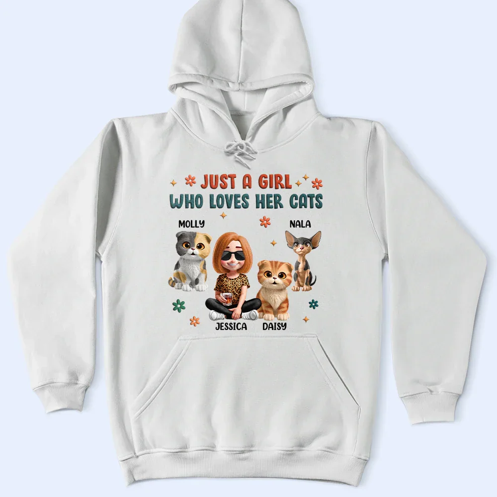 Just A Girl Who Loves Her Cats - Personalized T Shirt - Image 4